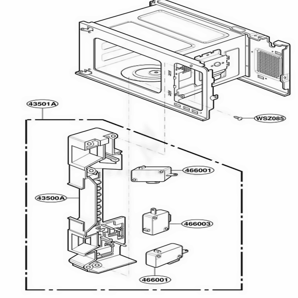Latch Board Parts Diagram and Parts List for YKCMS135HWH0 MWEKAC LG Range