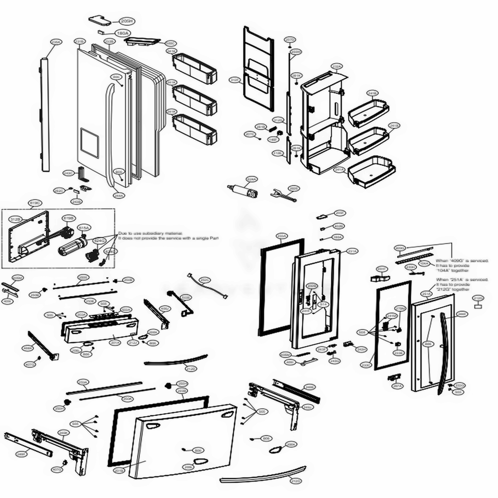 Door Parts Diagram and Parts List for LMXS30796S ASTCNA1 LG Refrigerator