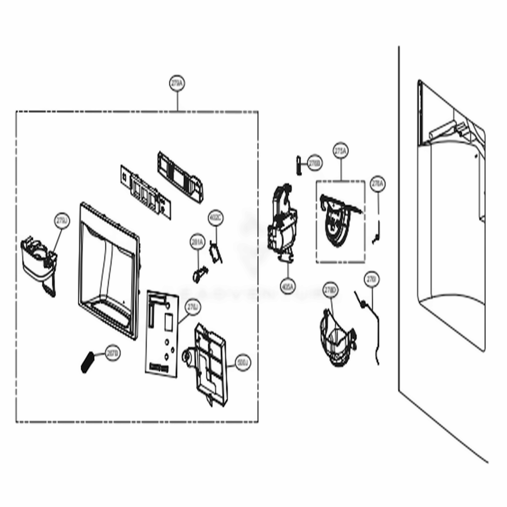 Dispenser Parts Diagram and Parts List for 74033 ASTCSE2 LG Refrigerator