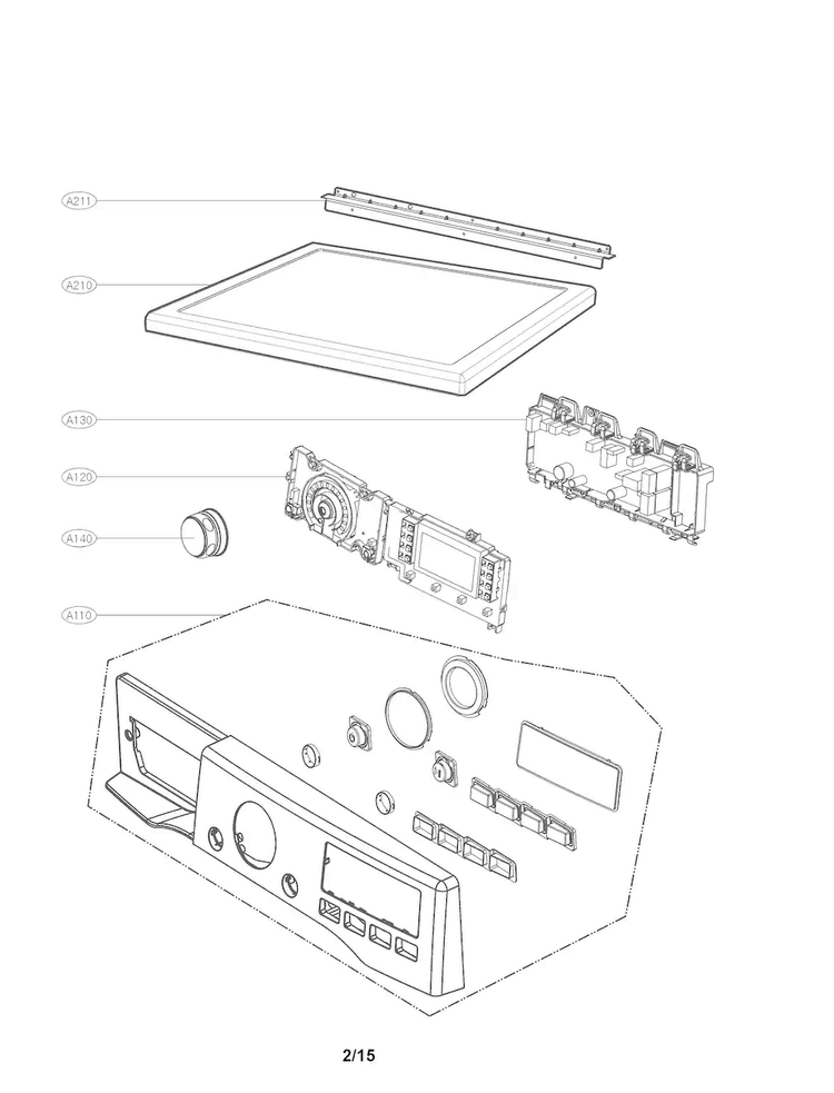 Control Panel Parts Diagram and Parts List for DLEX3370R  LG Dryer