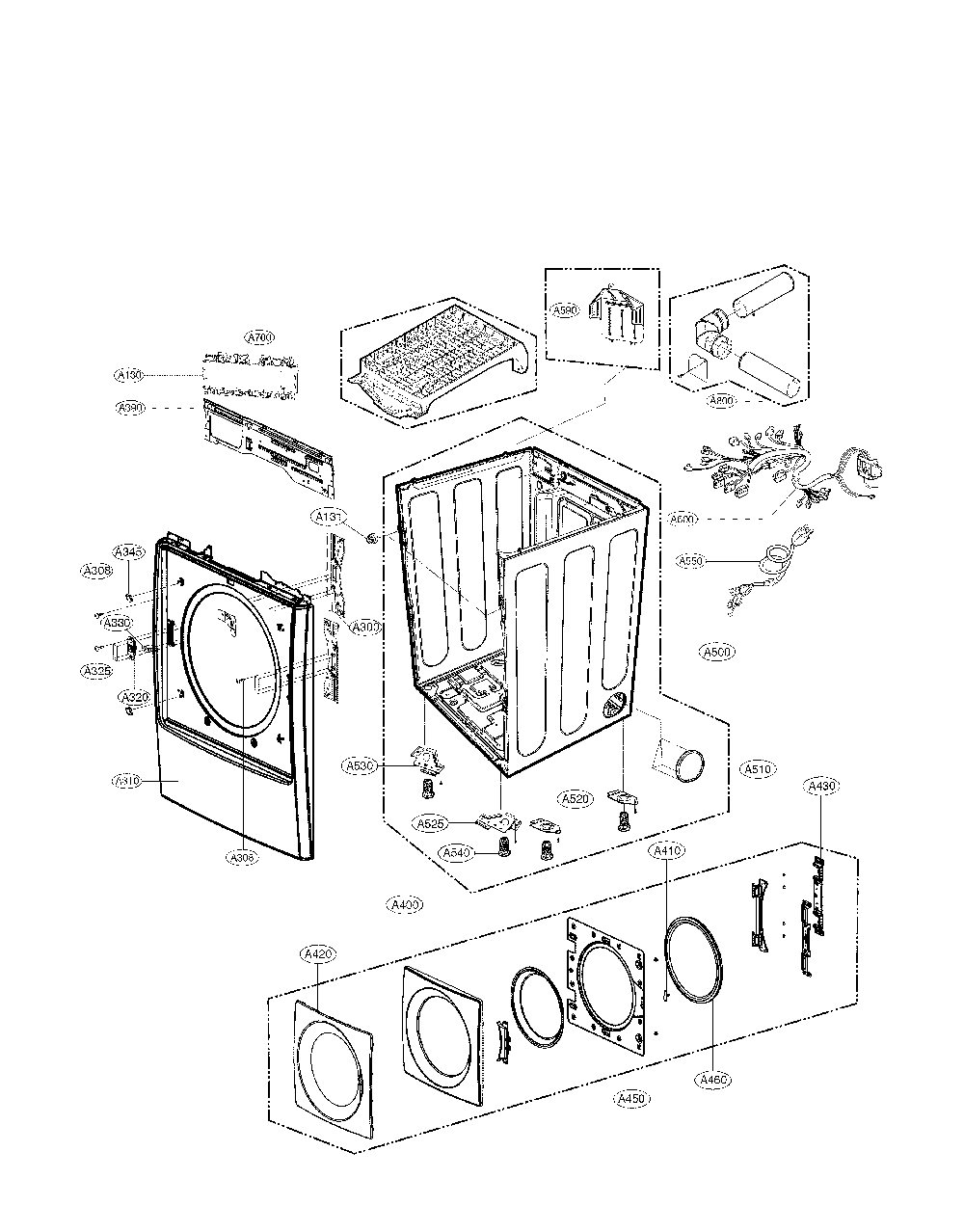 Cabinet and door parts Diagram and Parts List for 79691582410  Kenmore Dryer