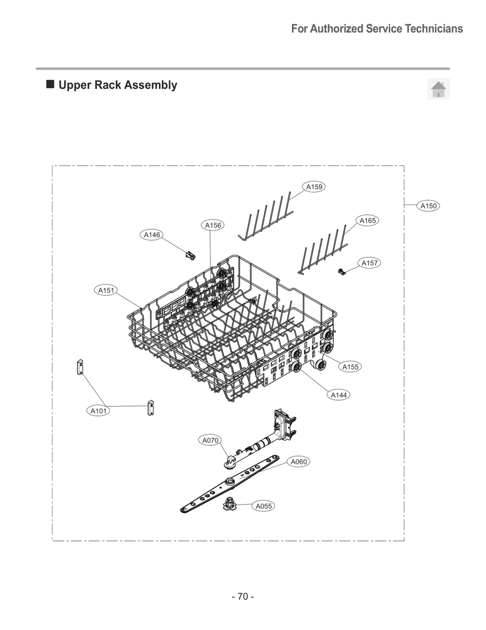 Upper Rack Assembly Diagram and Parts List for LDFC2423V APZEEUS LG Dishwasher