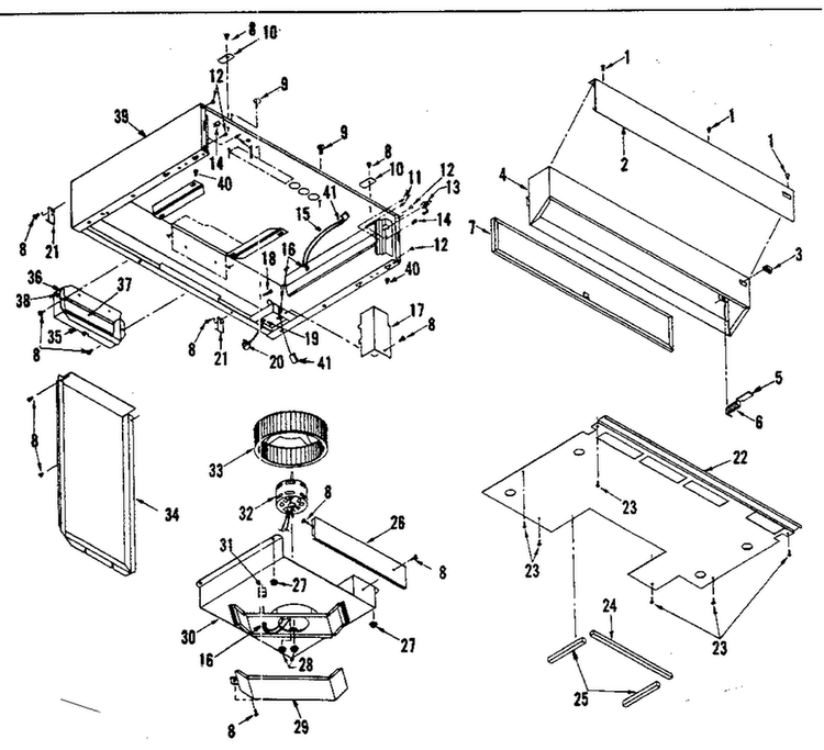 Range Hood Diagram and Parts List for 2335888491  Kenmore Range Hood