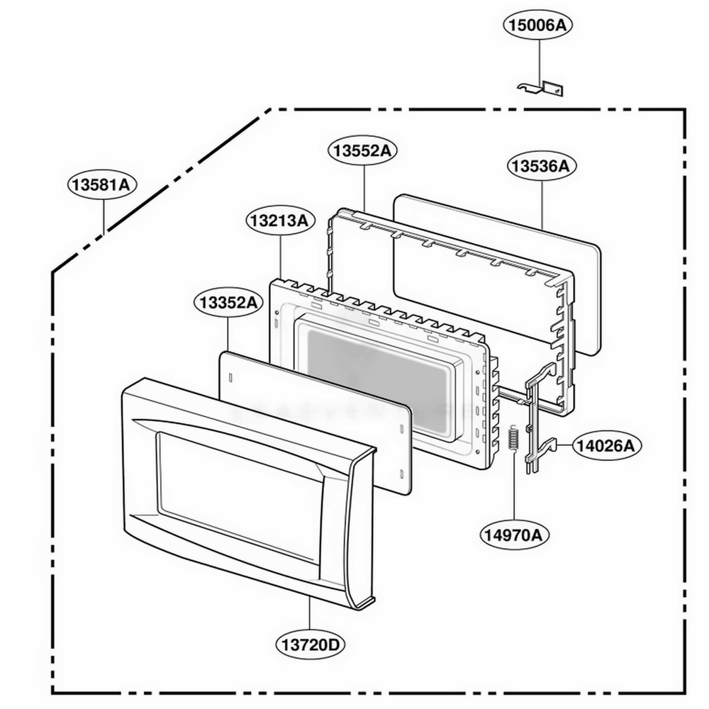 Door Parts Diagram and Parts List for 87310 CWHESEC LG Range