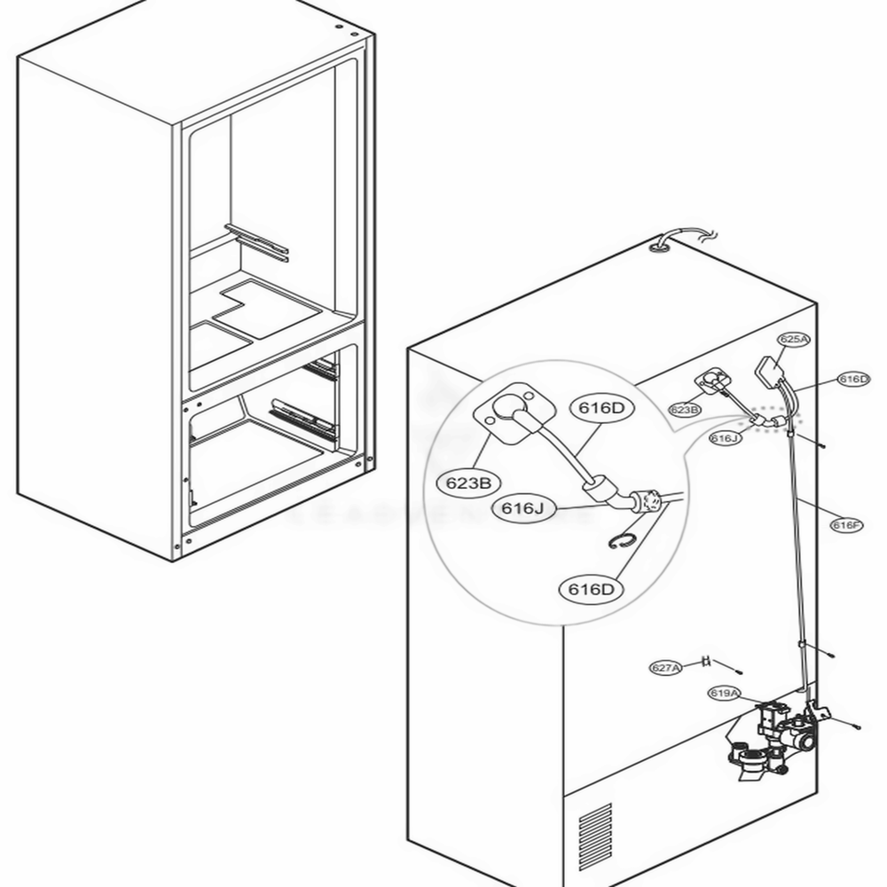 Valve And Water Tube Parts Diagram and Parts List for 71032 ASWCSE1 LG Refrigerator