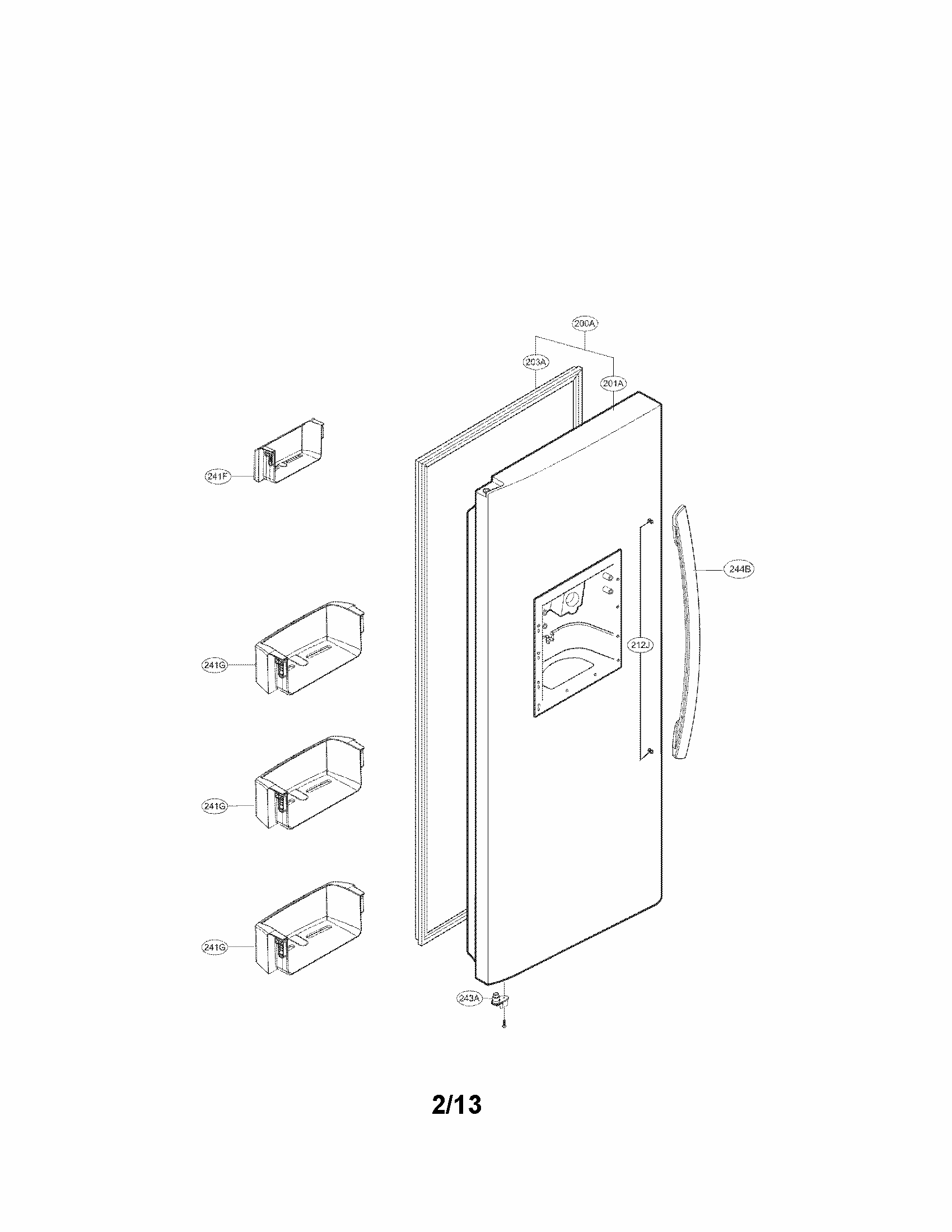 Freezer Door Parts Diagram and Parts List for 79551316013  Kenmore Refrigerator