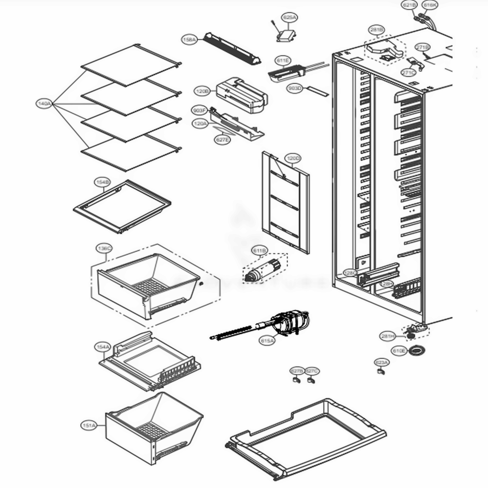 Refrigerator Compartment Diagram and Parts List for LSXC22426S ASTCNA5 LG Refrigerator