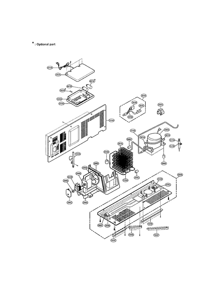 Machine Compartment Diagram and Parts List for LRSPC2051BM  LG Refrigerator