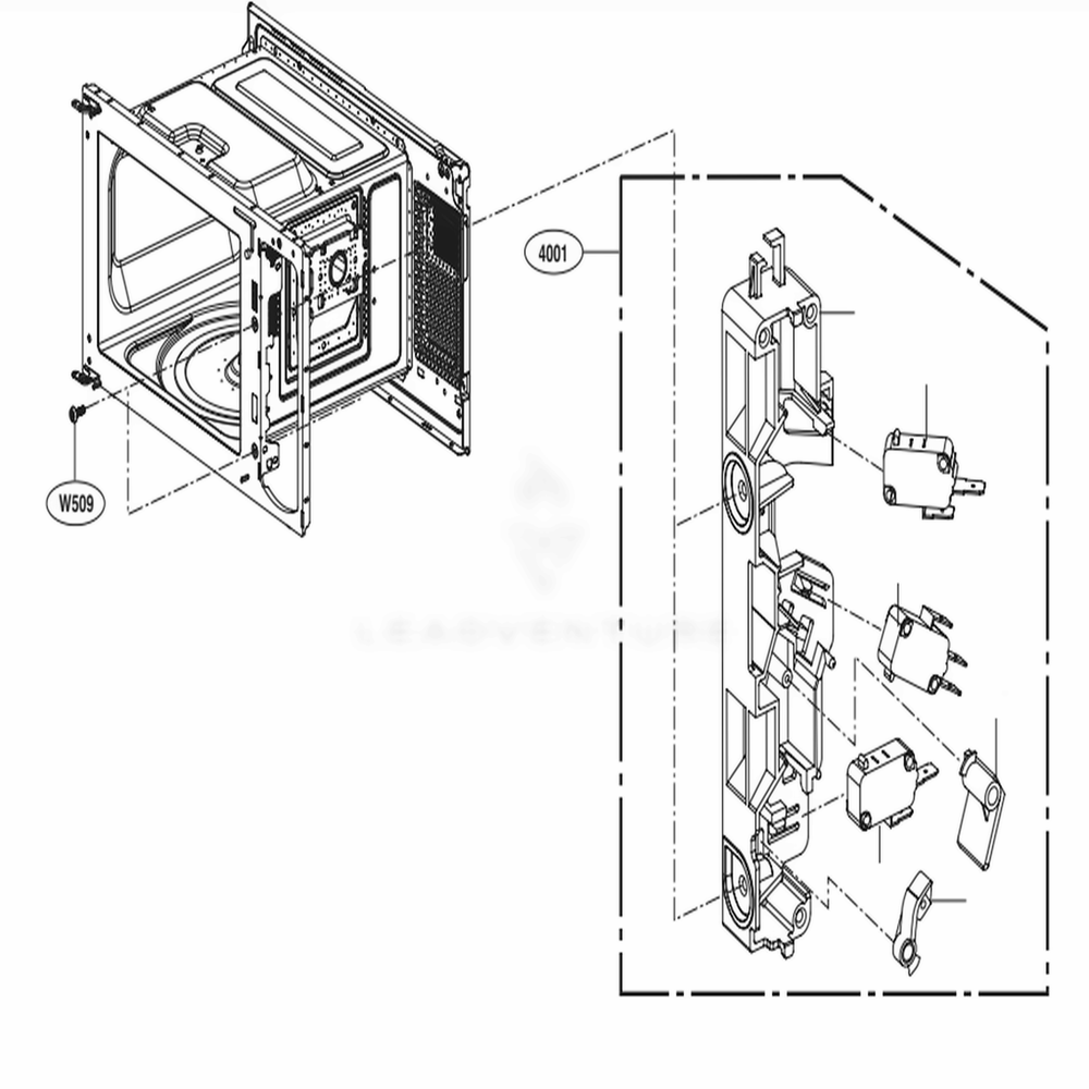 Latch Board Parts Diagram and Parts List for LMC0975ST CS1ELNA LG Microwave