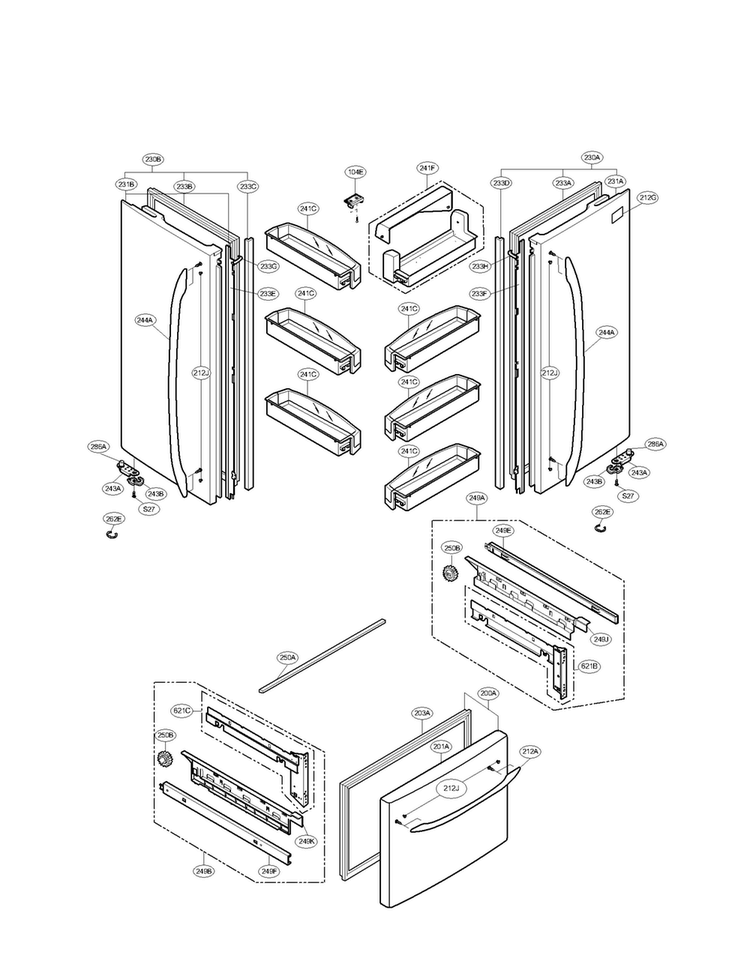 Door Parts Diagram and Parts List for LFC23760SB 02 LG Refrigerator