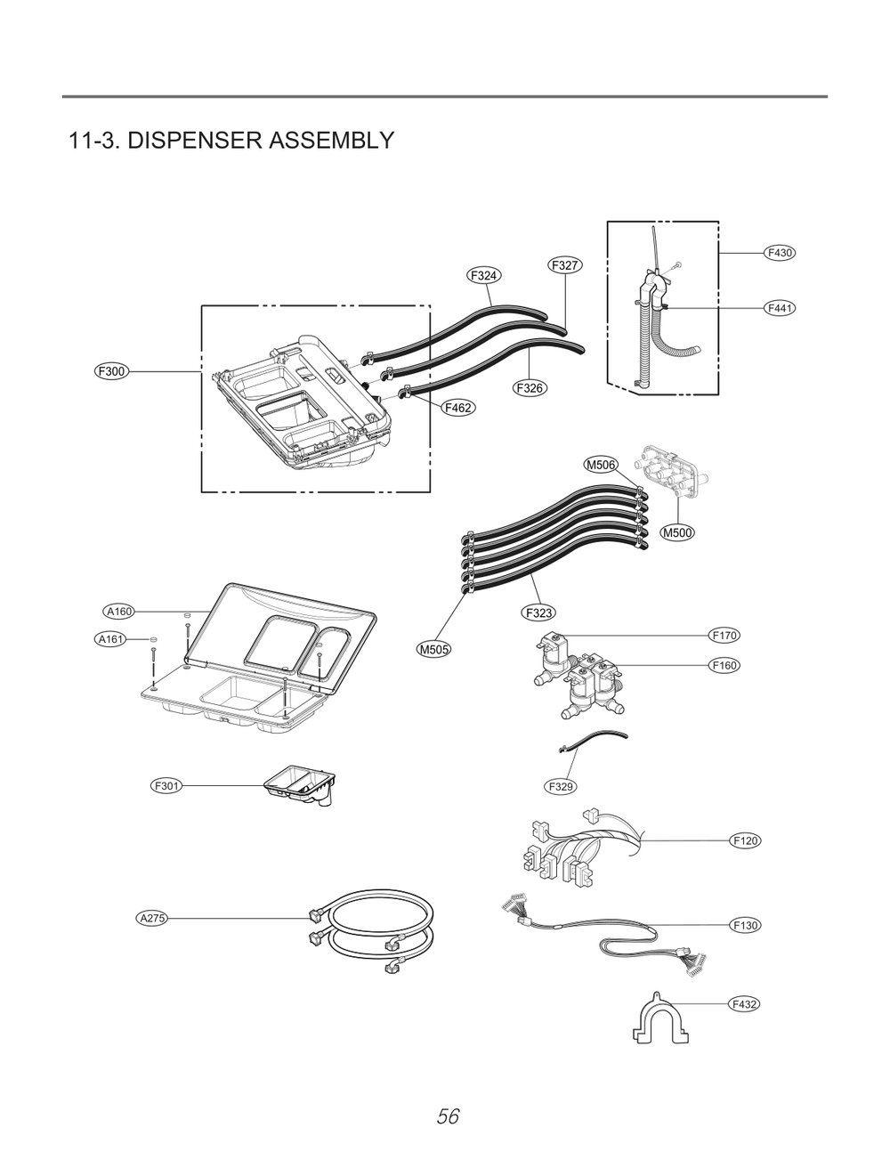 Dispenser Assembly Diagram and Parts List for TCWL2013CS3 ASSEELC LG Washer