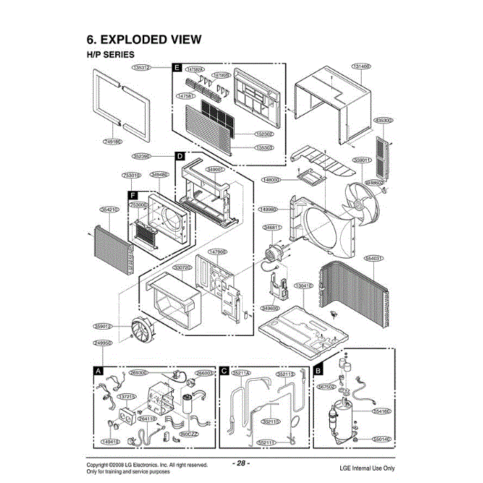 Section Diagram and Parts List for LT1030H AWYBUSL LG Air Conditioner