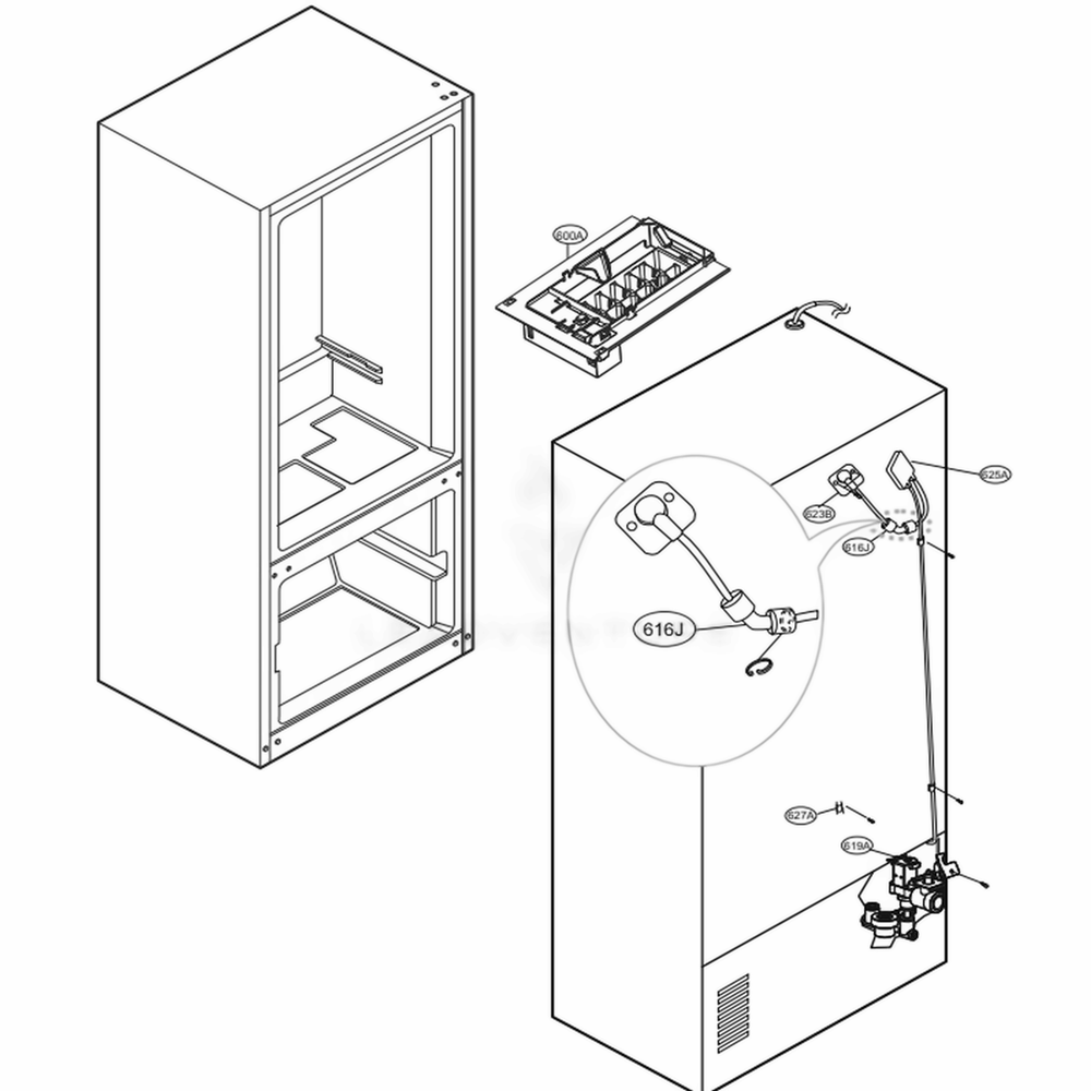 Icemaker Parts Diagram and Parts List for LRFCS2503D ASBCNA0 LG Refrigerator