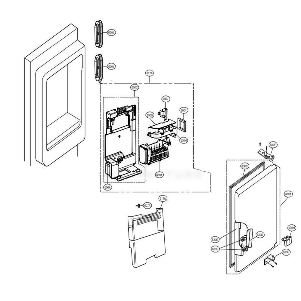 Ice Maker And Ice Bin Parts Diagram and Parts List for LSFD2491ST ASTCNA1 LG Refrigerator