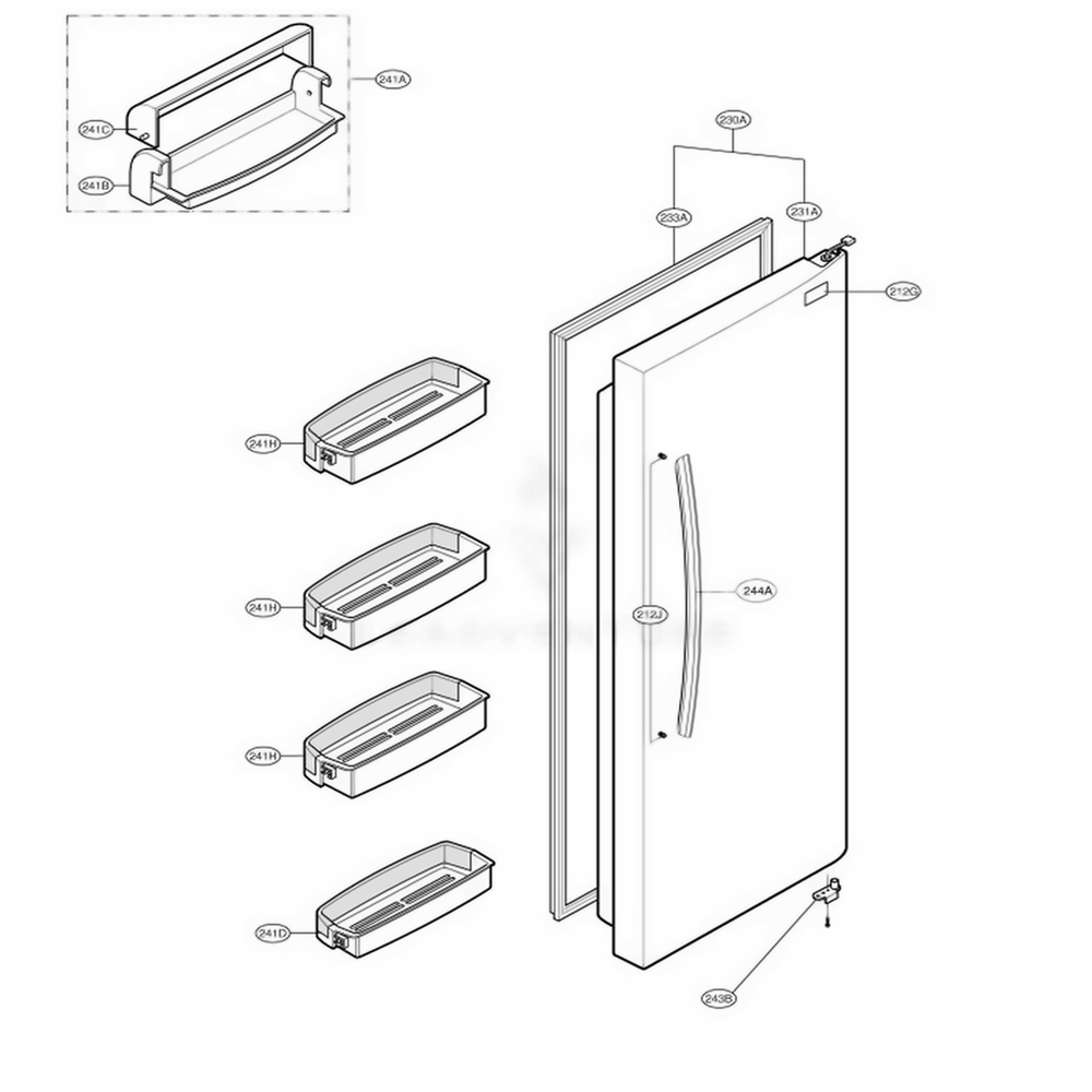 Refrigerator Door Diagram and Parts List for LSC27921ST AST1LGA LG Refrigerator