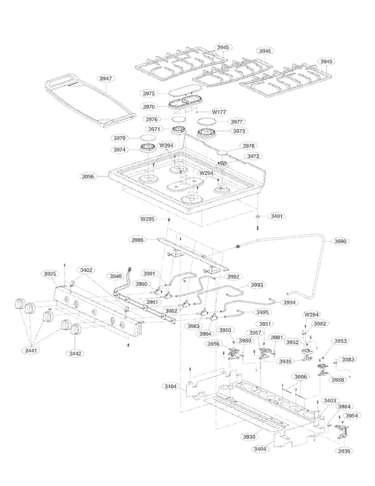 Cooktop Parts Diagram and Parts List for LDG3036ST  LG Range