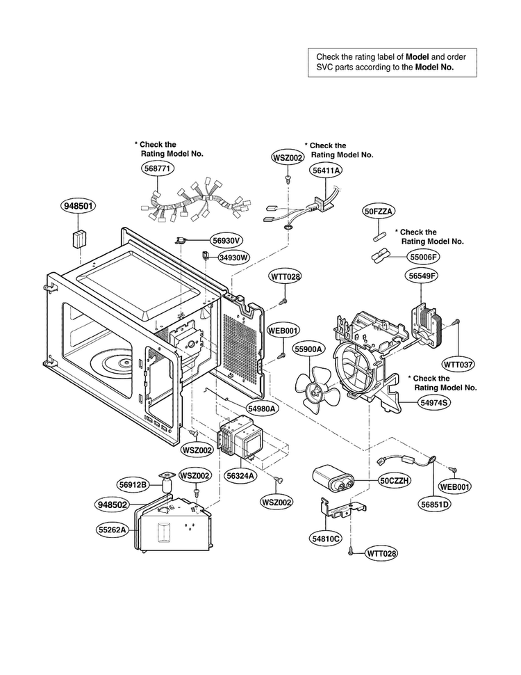 Interior Parts Diagram and Parts List for MA-1011W01  LG Microwave