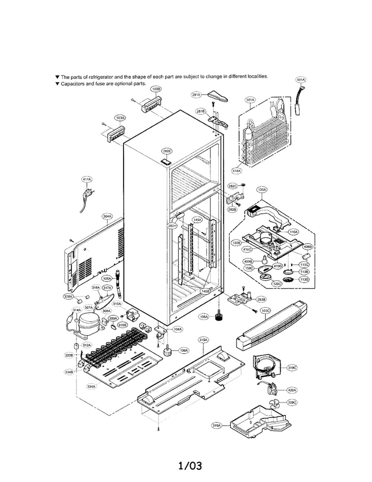 Cabinet Diagram and Parts List for LRTBC2025T  LG Refrigerator