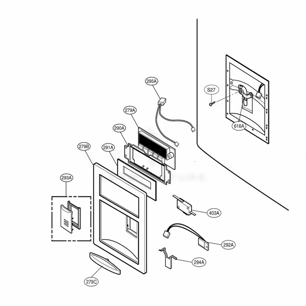 Dispenser Parts Diagram and Parts List for 78713 AST2SER LG Refrigerator