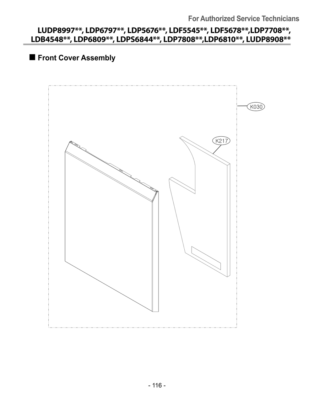 Front Cover Assembly Diagram and Parts List for DUA315HDL ABDEEUS LG Dishwasher