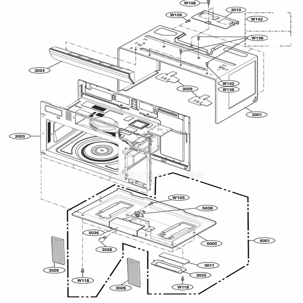 Oven Cavity Parts Diagram and Parts List for 80049 CBKESEA LG Range