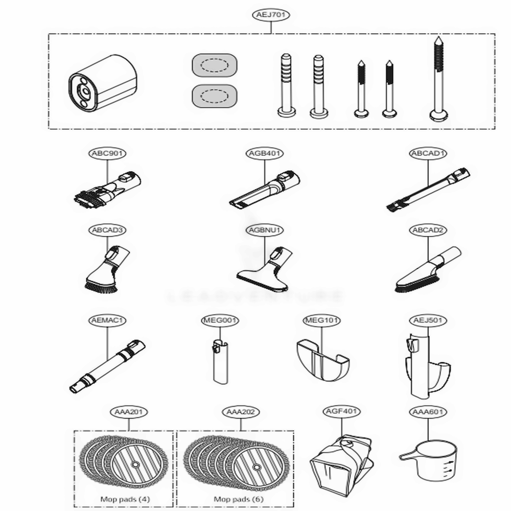 Accessories Diagram and Parts List for A908VMR BVWELGA LG Upright Vacuum