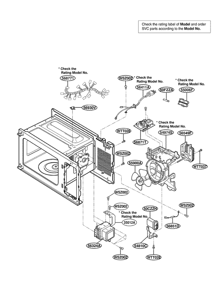 Oven Interior Parts Diagram and Parts List for LTM9020W01  LG Microwave