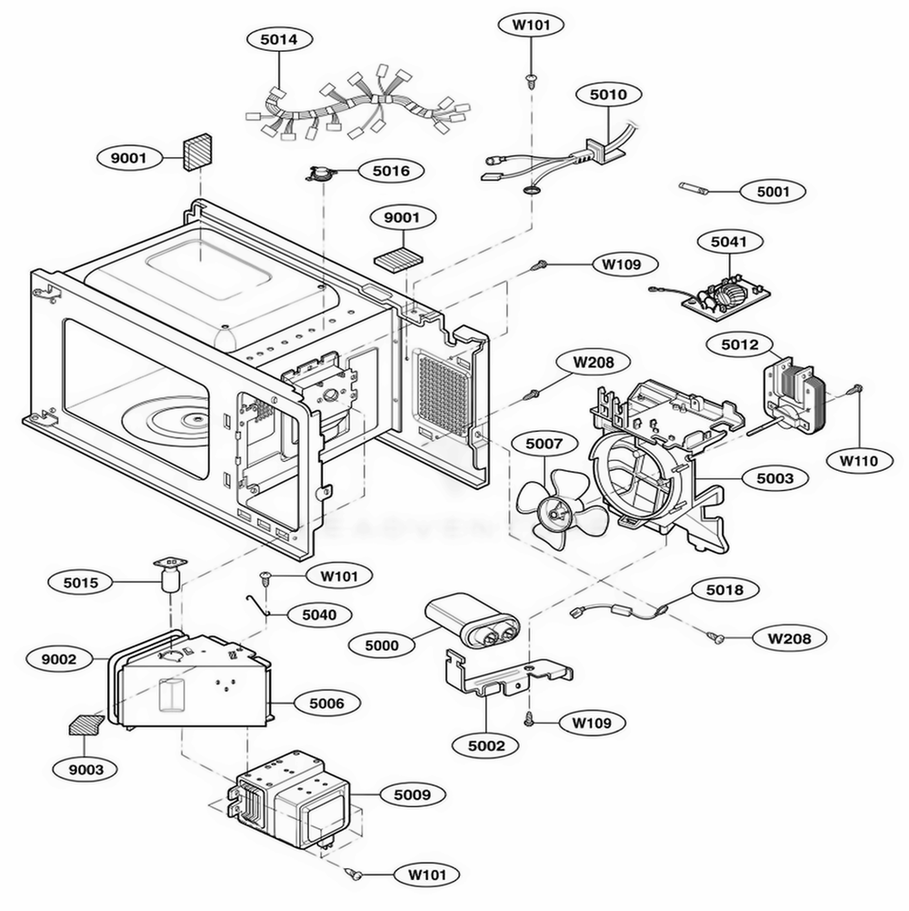 Interior Parts Diagram and Parts List for 66222 CW1ESEA LG Refrigerator