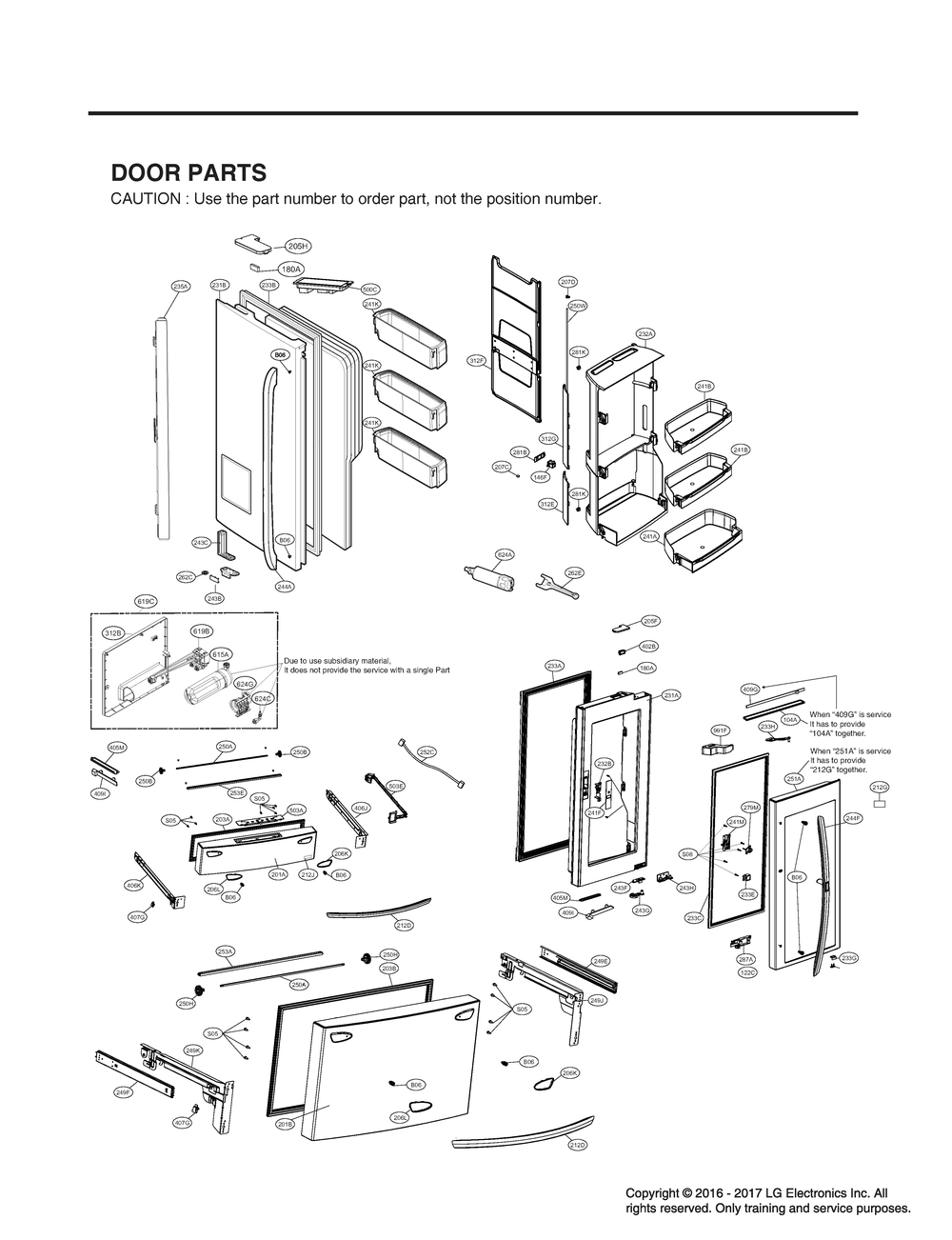 Door Parts Diagram and Parts List for GR-X23GHSJM ASTCNA1 LG Refrigerator