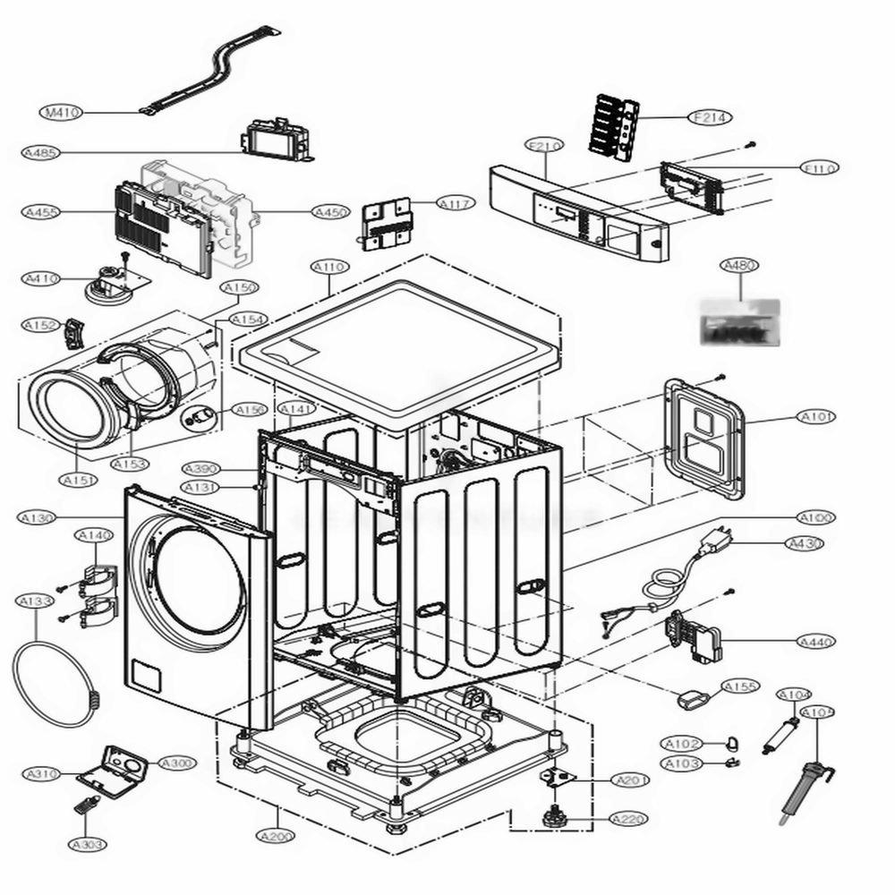 Cabinet And Control Panel Assembly 2 Diagram and Parts List for GCWM1069CS7 ASSEELC LG Washer Dryer Combo