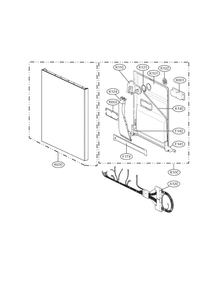 Door Parts Diagram and Parts List for LDS5811BB-01  LG Dishwasher