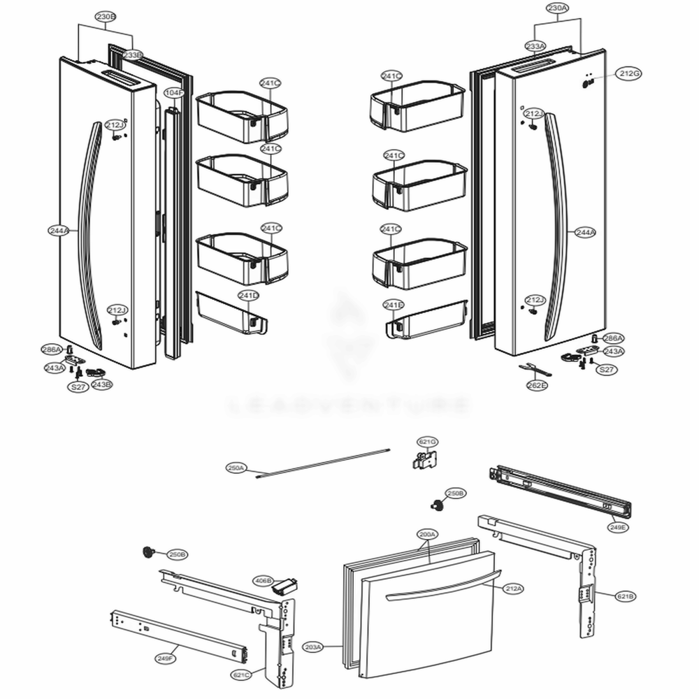 Door Parts Diagram and Parts List for LFCS22520D ASBCNA0 LG Refrigerator