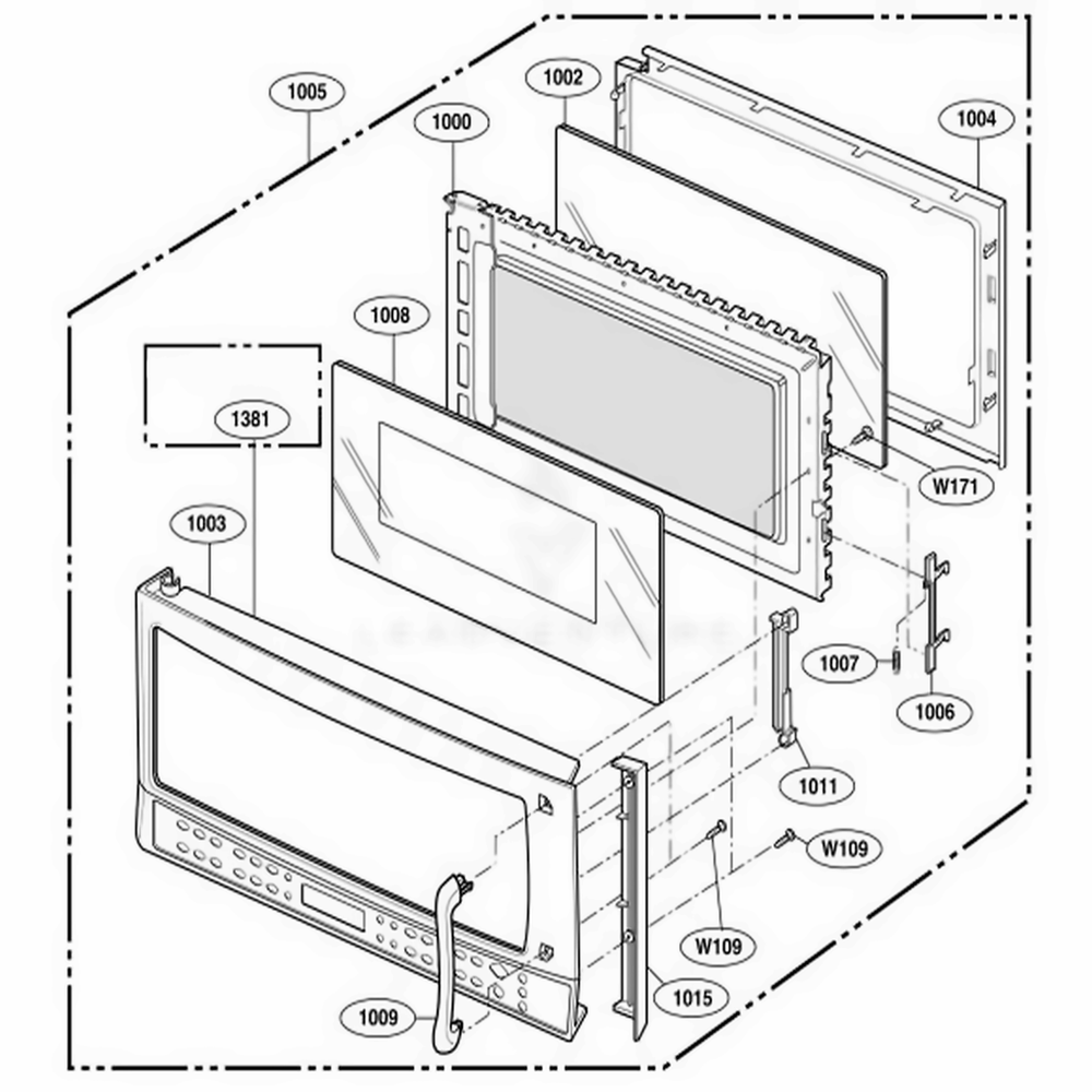 Door Parts Diagram and Parts List for 63769 ABKESEA LG Range
