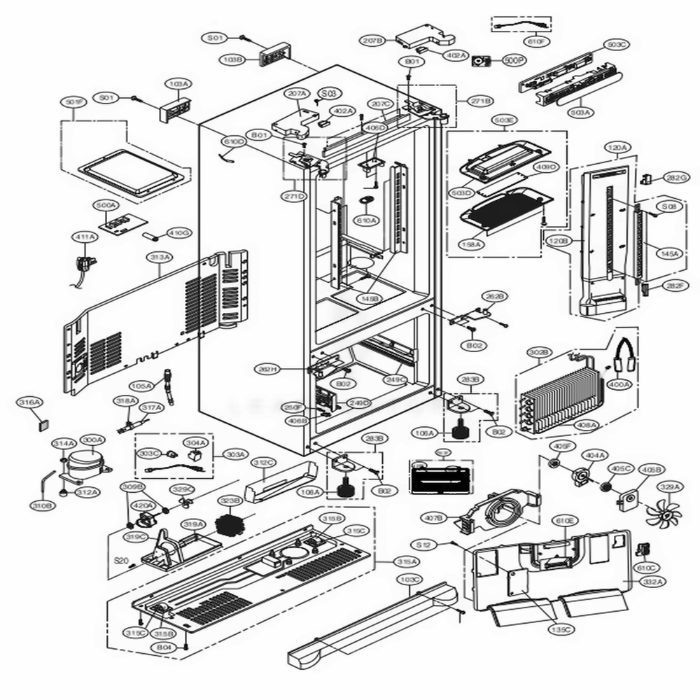 Case Parts Diagram and Parts List for LFC21776ST ASTCNA5 LG Refrigerator