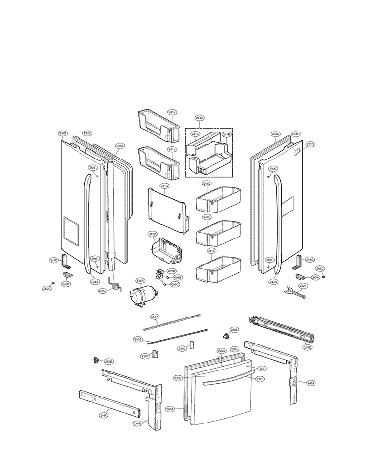 Door Parts Diagram and Parts List for LFX28995ST  LG Refrigerator