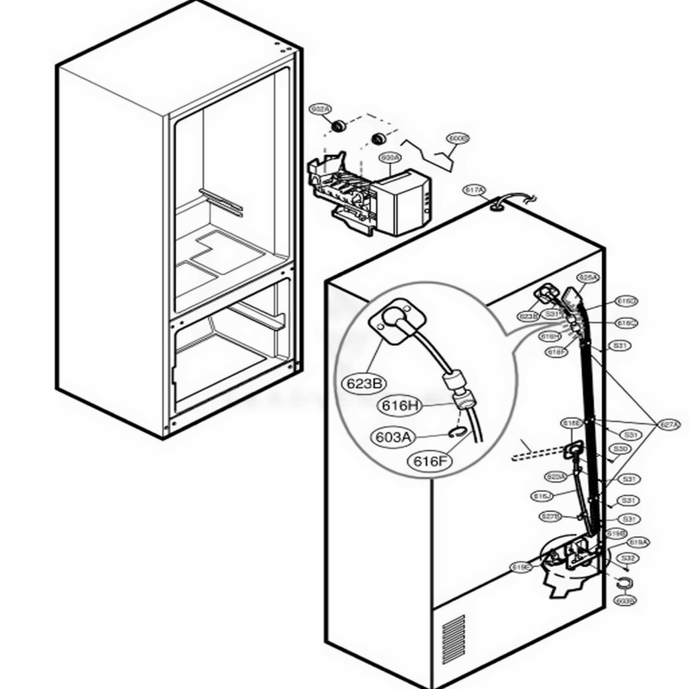 Ice Maker Parts Diagram and Parts List for 78543 AST1SER LG Refrigerator