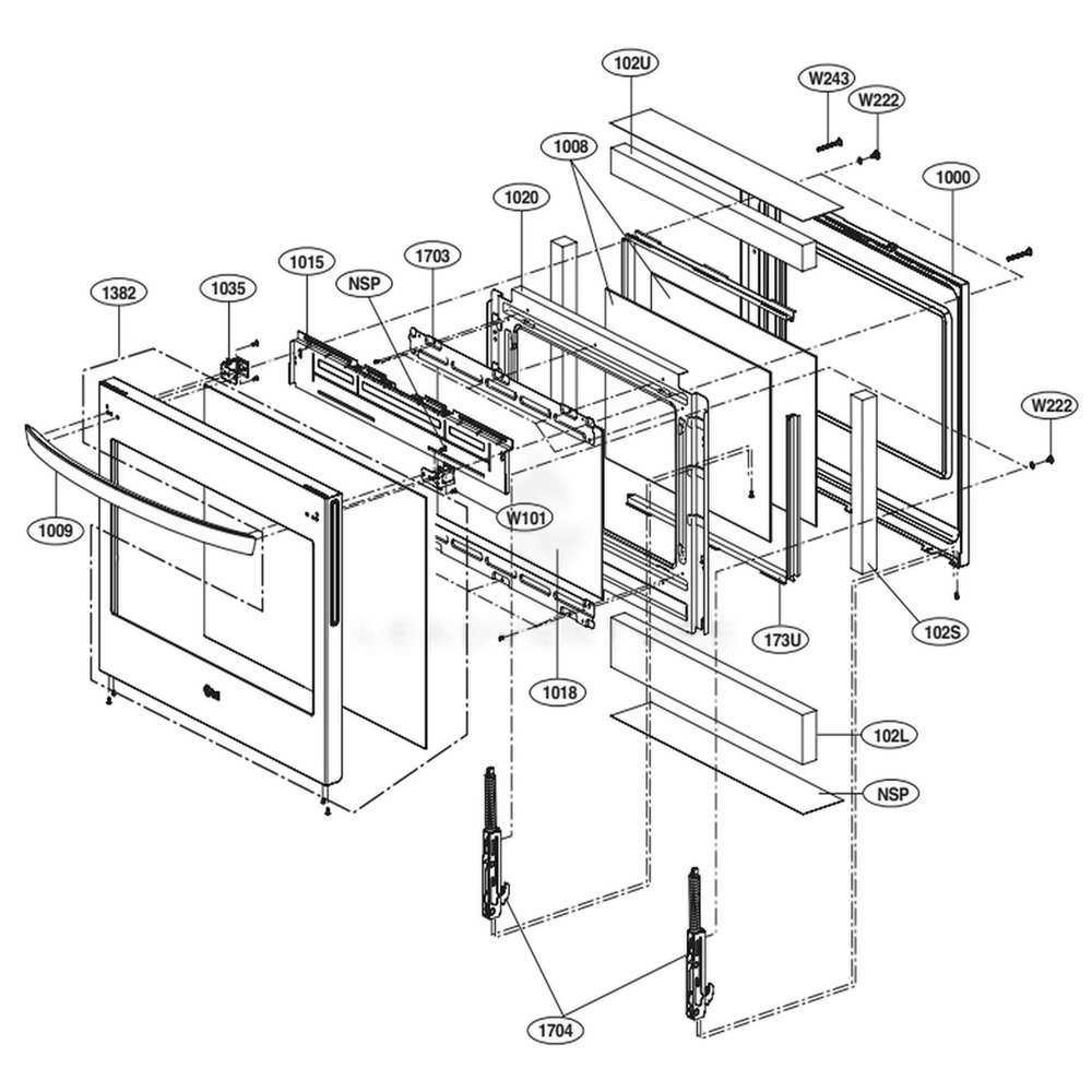 Door Parts Diagram and Parts List for LSG4515BM ABMELGA LG Range