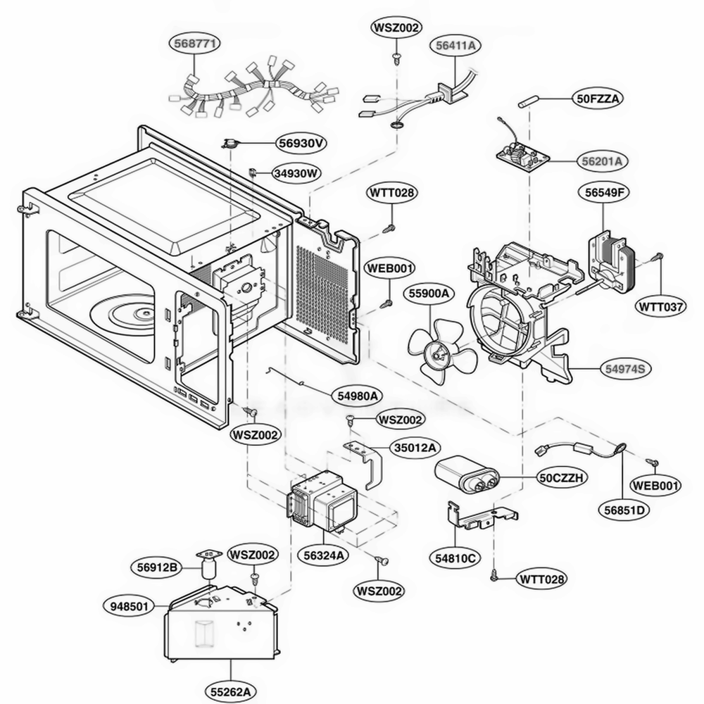 Interior Parts 2 Diagram and Parts List for MA1220B CBKEGSE LG Wall Oven