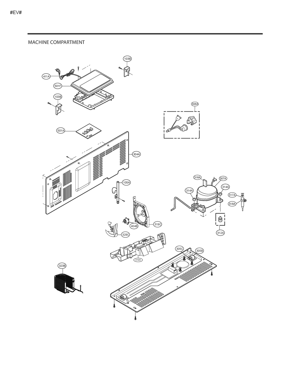 Machine Compartment Diagram and Parts List for GM-J227NSYM ASTCSE4 LG Refrigerator