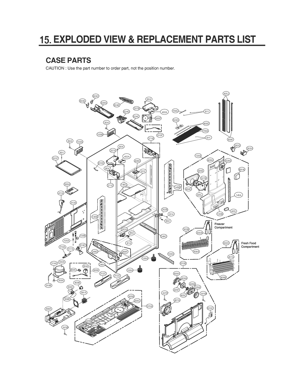 Case Parts Diagram and Parts List for GR-L338HKJF ASBCNA0 LG Refrigerator