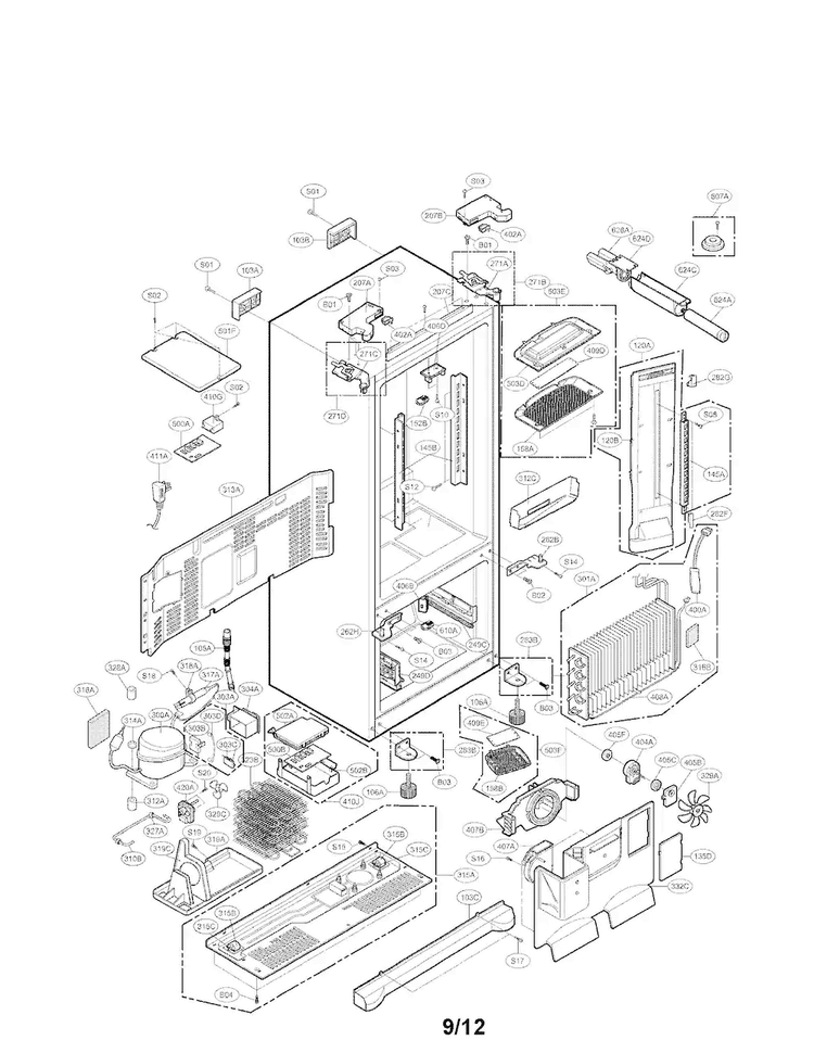 Case Parts Diagram and Parts List for LFX21971ST 01 LG Refrigerator