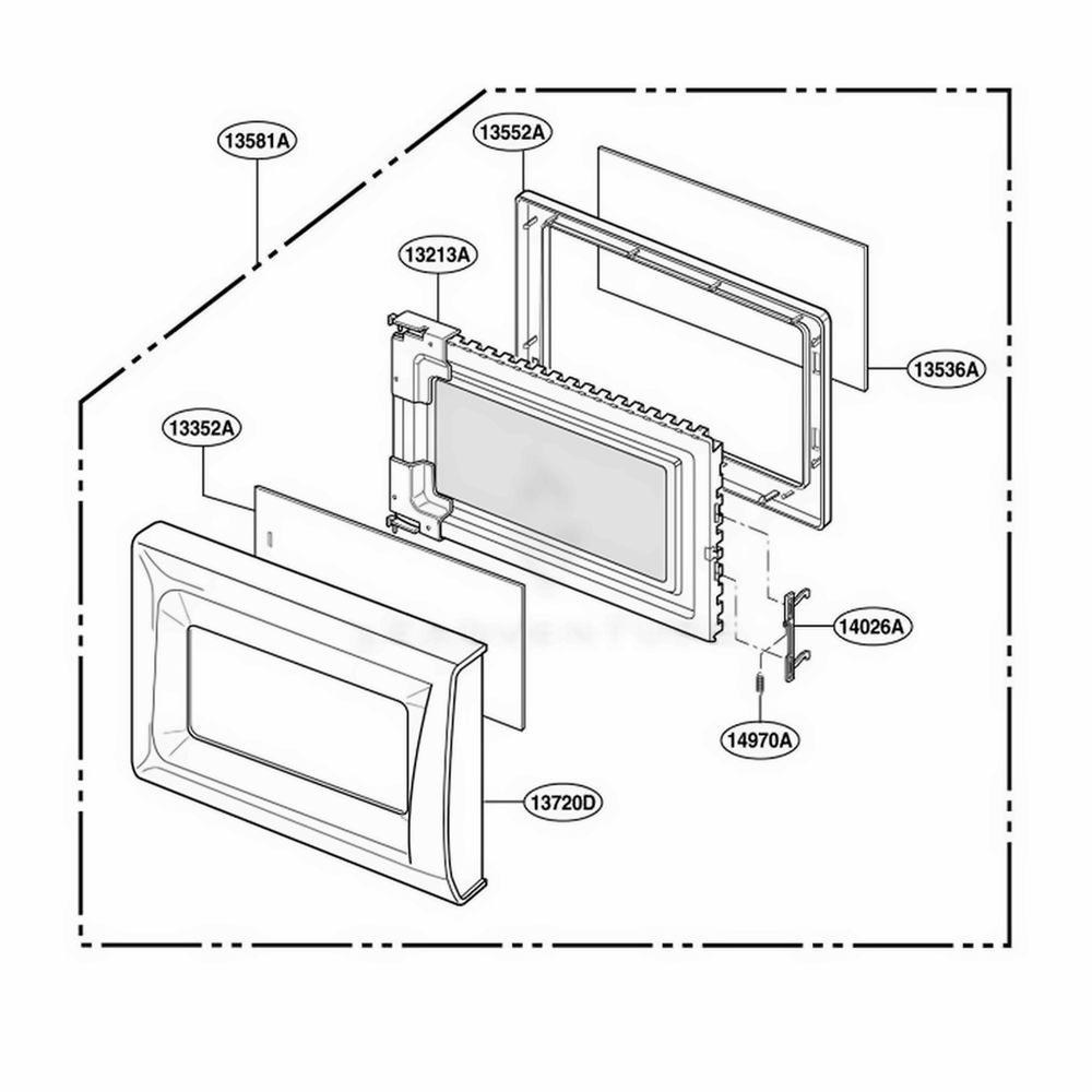 Door Parts Diagram and Parts List for MC696W KWHEMCF LG Wall Oven