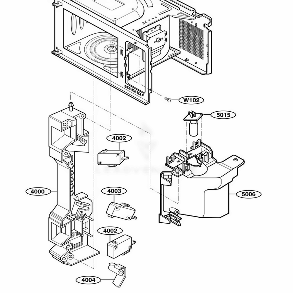 Latch Board Parts Diagram and Parts List for 63299 ABKESEA LG Range