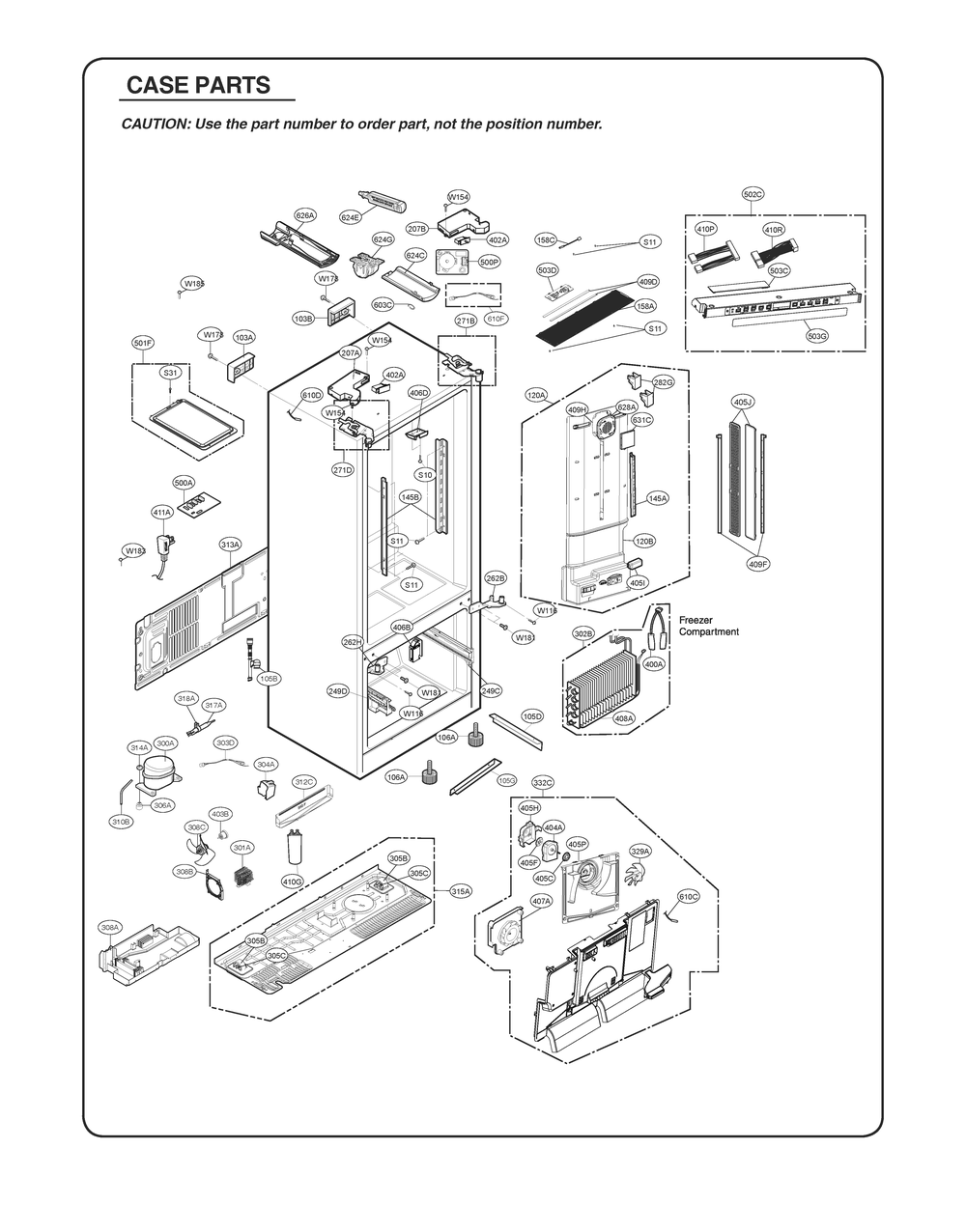 Case Parts Diagram and Parts List for GR-J298LKXM ASBCSE1 LG Refrigerator