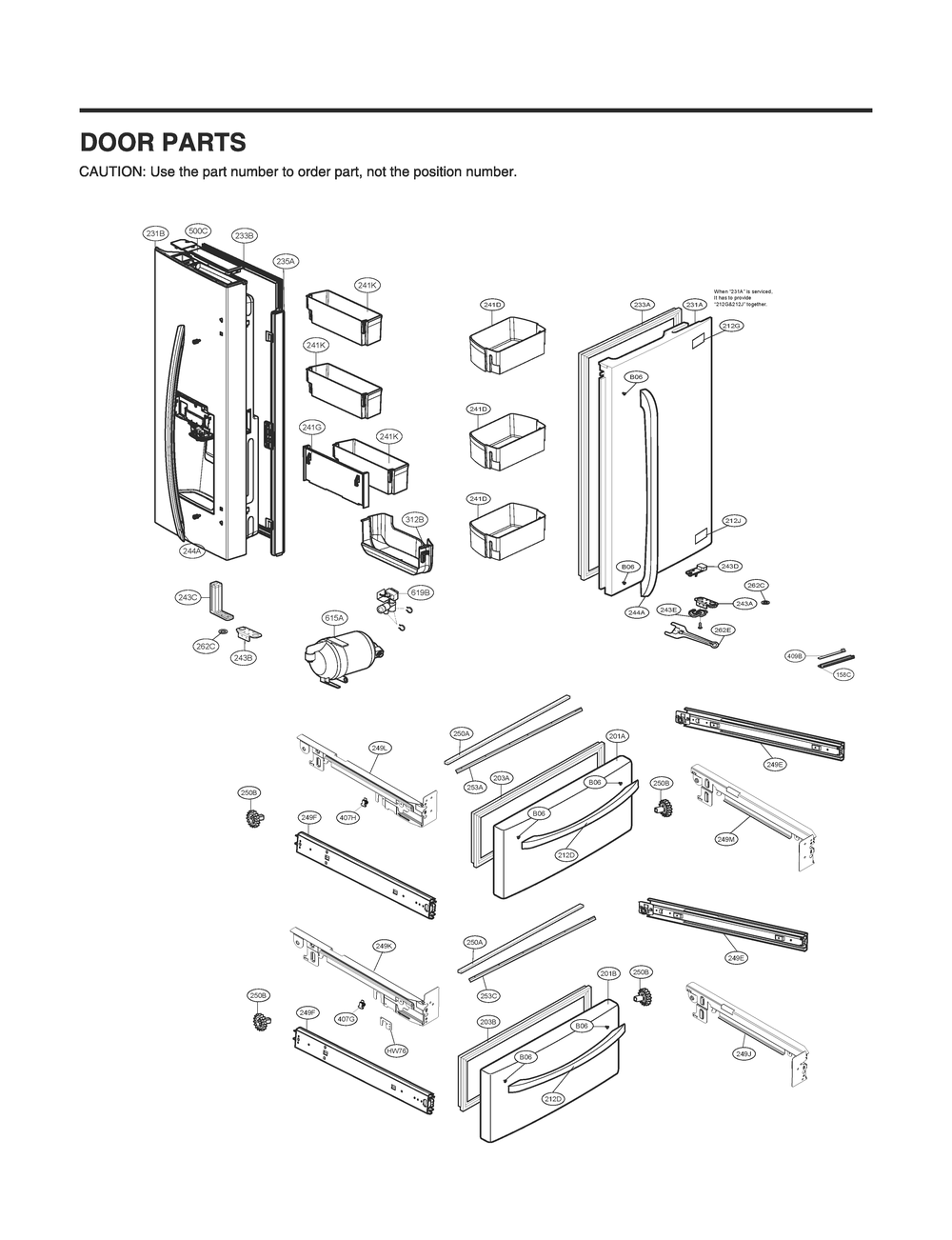 Door Parts Diagram and Parts List for GR-L28ANSYM ASTCNA0 LG Refrigerator