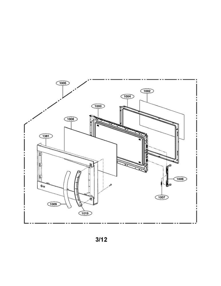 Door Parts Diagram and Parts List for LMV1683SW 00 LG Microwave