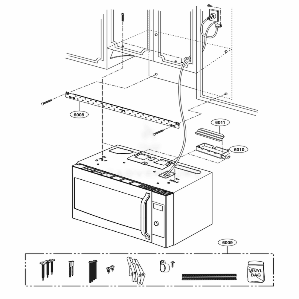 Installation Parts Diagram and Parts List for LSMC3086ST ASBESTD LG Microwave