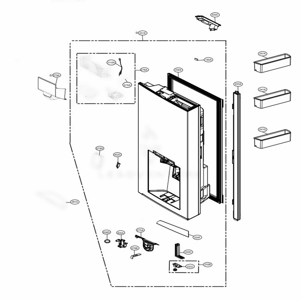 R-Room Door Part 1 Diagram and Parts List for LNXS30866D ASBCNA0 LG Refrigerator