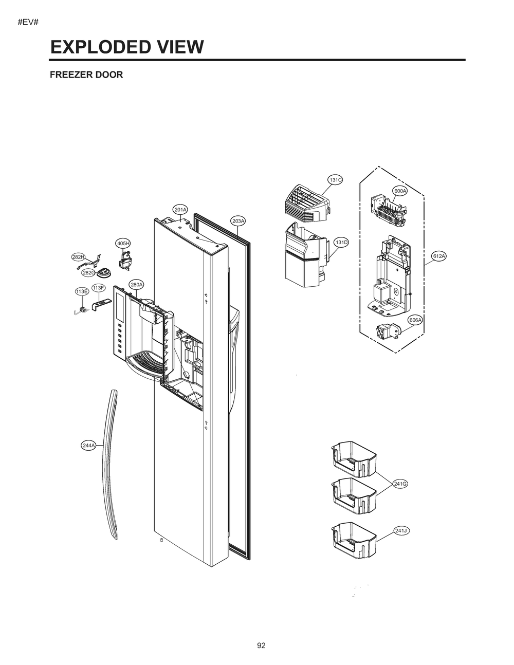 Freezer Door Diagram and Parts List for GM-J227NKXM ASBCNA0 LG Refrigerator