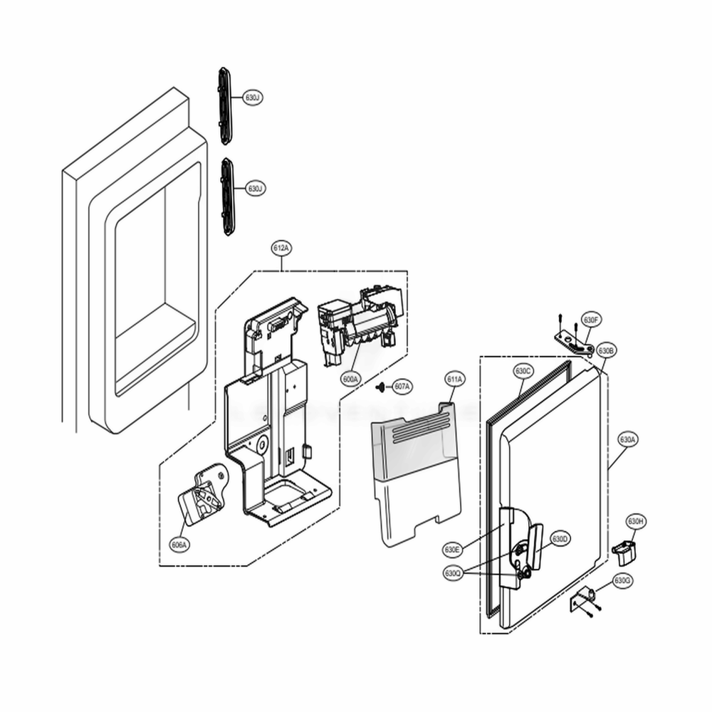 Ice Maker And Ice Bin Parts Diagram and Parts List for LFX25973SB AWBCNA3 LG Refrigerator